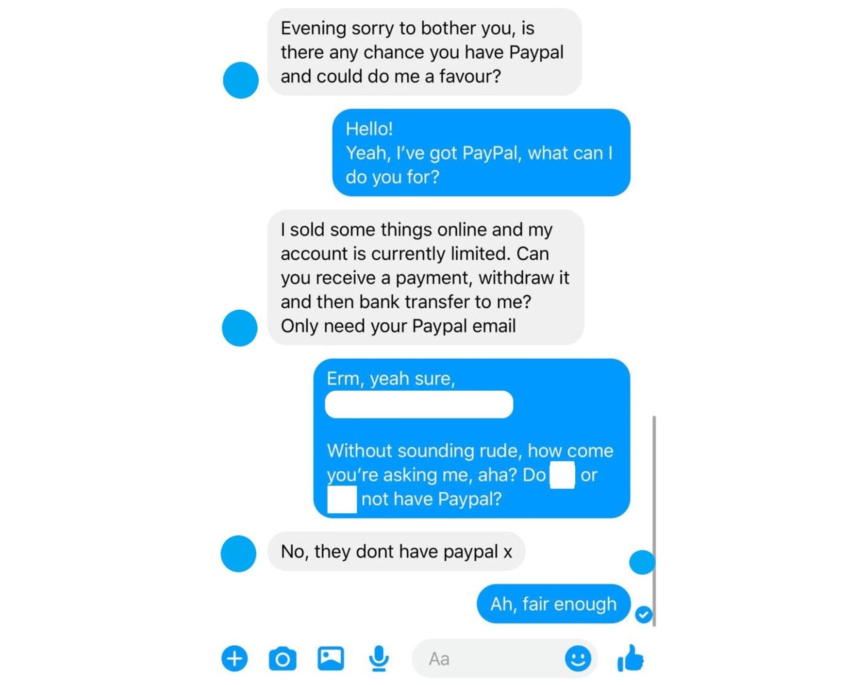 PayPal scam message