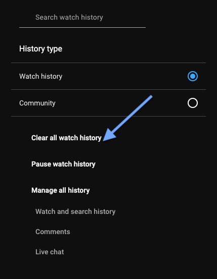 Click on Clear all watch history.