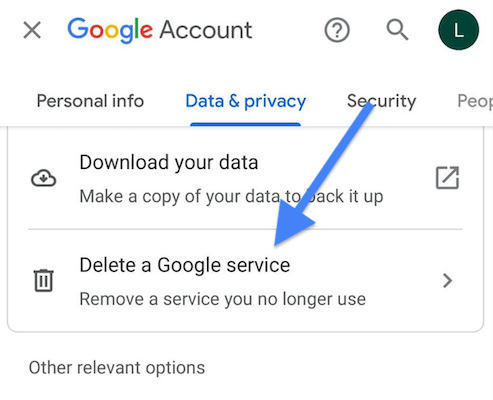 Go for the option called Delete a Google service. 