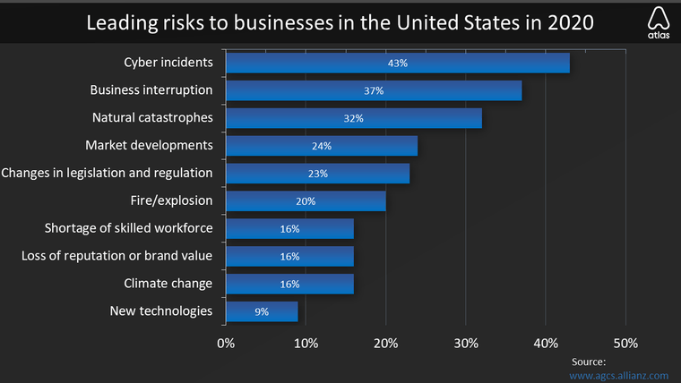 chart of leading risks to businesses in the US in 2020