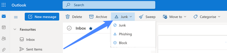 Hentikan email spam dengan melaporkan email yang tidak biasa dan pengirimnya ke Microsoft Outlook. Buka email yang mencurigakan dan laporkan sebagai sampah atau phishing