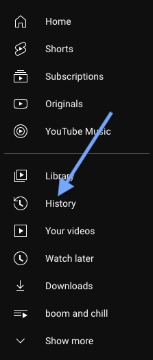 Click on History on YouTube.